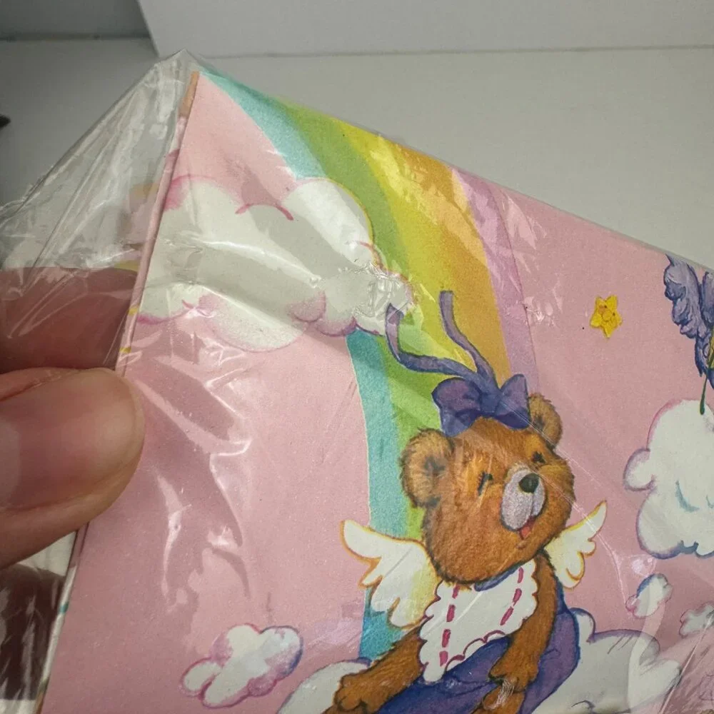 Vtg Pink Rainbow Clouds Stars Sun Teddy Bears Baby American Greetings‎ Gift Wrap